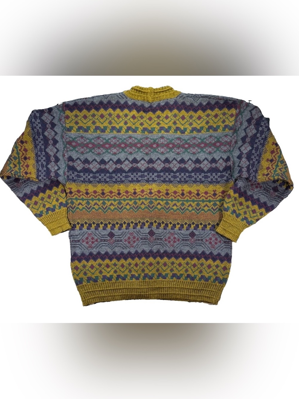 Vintage Camela Cardigan Sweater Men's Medium Multicolor Geometric 90s 80s Wool - Picture 2 of 5